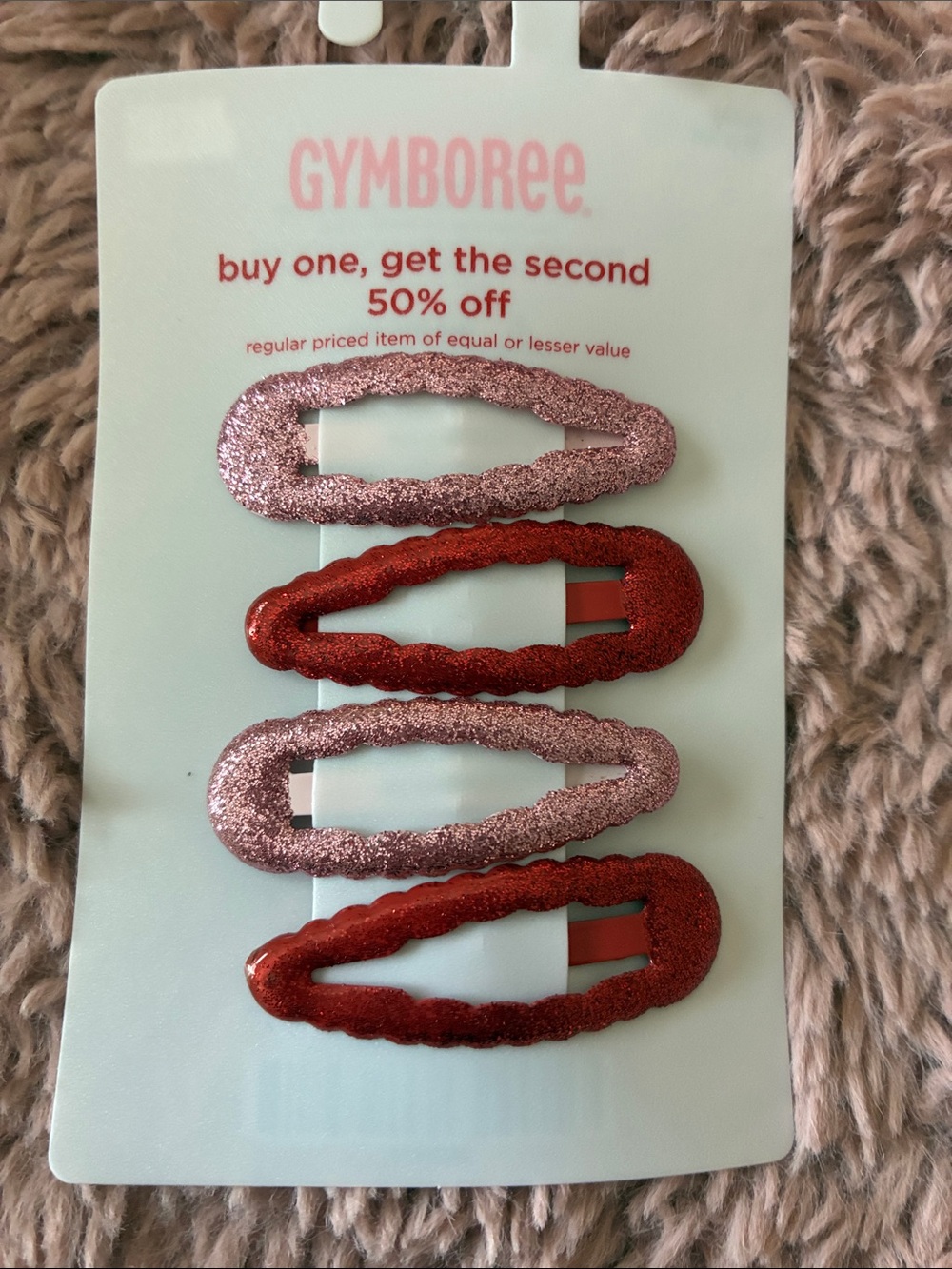 Gymboree Sparkle Snap Clips in Light Pink and Bright Red